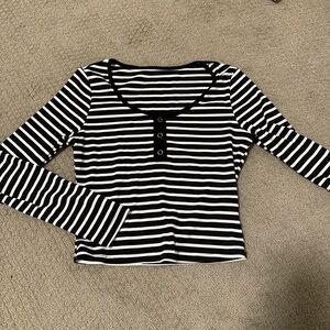 Black and White Striped Women's Top